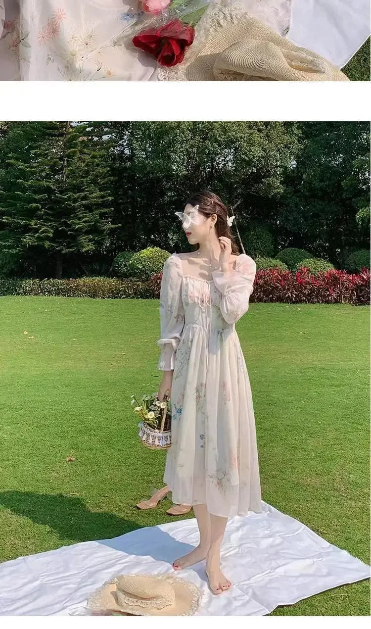 2024 Spring Summer New Chiffon Fragrant Long Sleeve Dress Women's Sweet French Style Gentle Style Long Dress