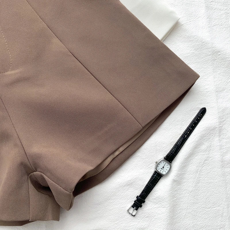 ITOOLIN Casual Women's Shorts A-line High Waist Short Chic Office Lady Shorts With Belted Vintage Female Trousers Spring Summer