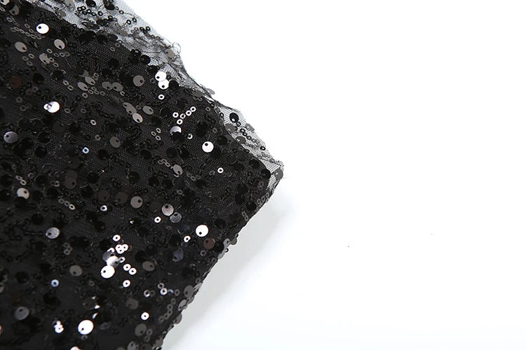 Weird Puss Prom Elegant 2 Piece Set Women Sequins Patchwork Backless Tube Tops+Ruched Slits Long Skirts Matching Sexy Trend Suit