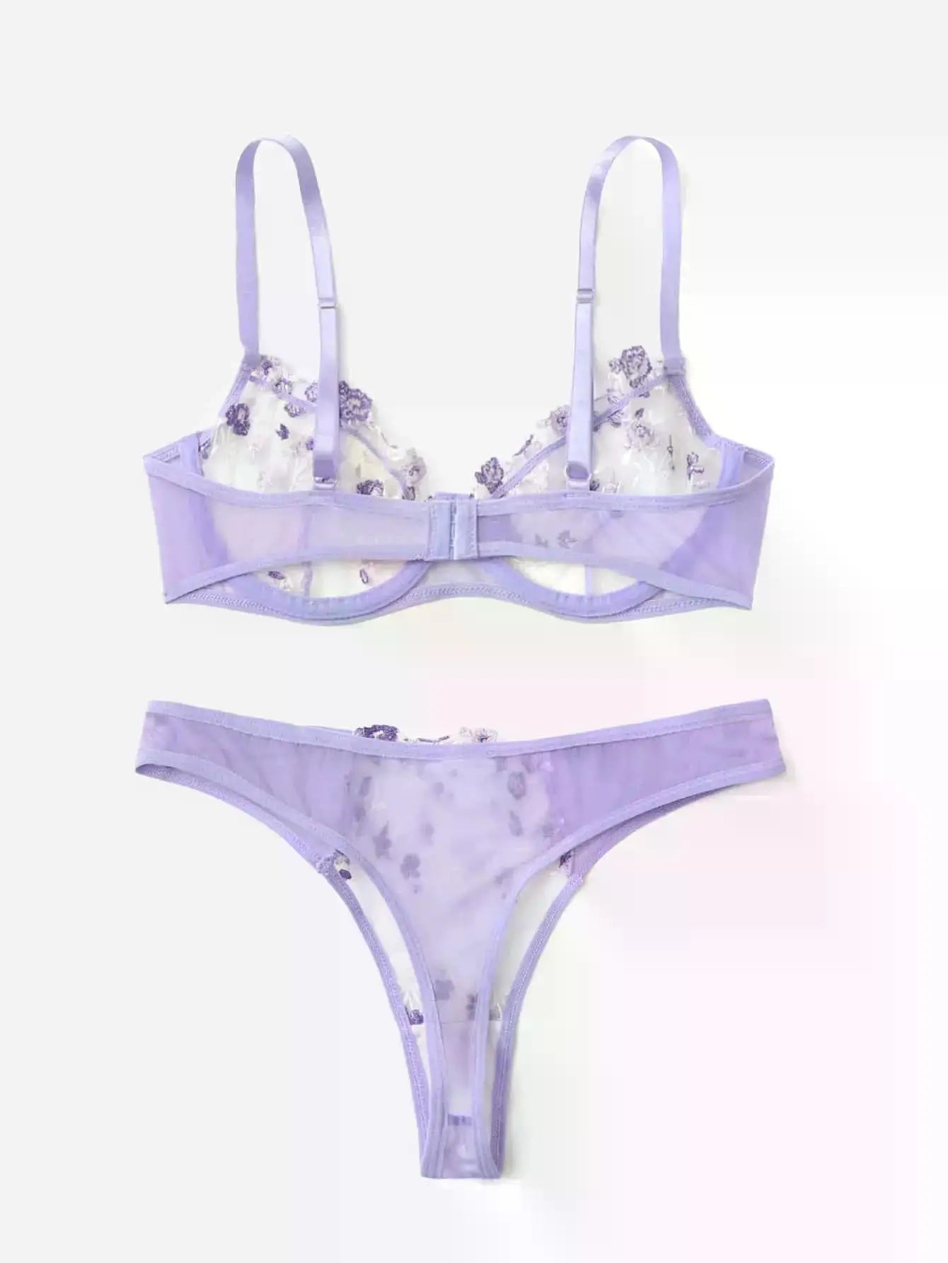 Transperant Lingerie Set Women Mesh Net Sexi Lenceria Sensual Mujer Bra Sets Embroidery Floral Underwired