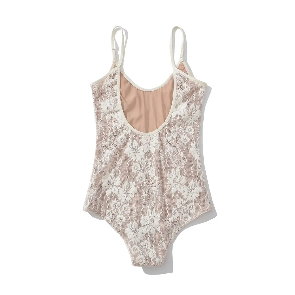 Sexy See Through Lace With Lining Backless Spaghetti Strap Bodysuit Woman Sling Tight Short Jumpsuit Slim fit Rompers Playsuits