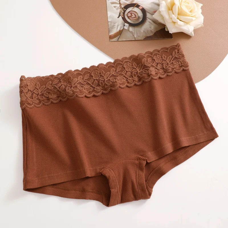 3Pcs Women's Cotton Lace Panties Boxers Seamless Boxer Underwear Female Solid Color Briefs Cozy Lingerie Intimate Underpant S-XL