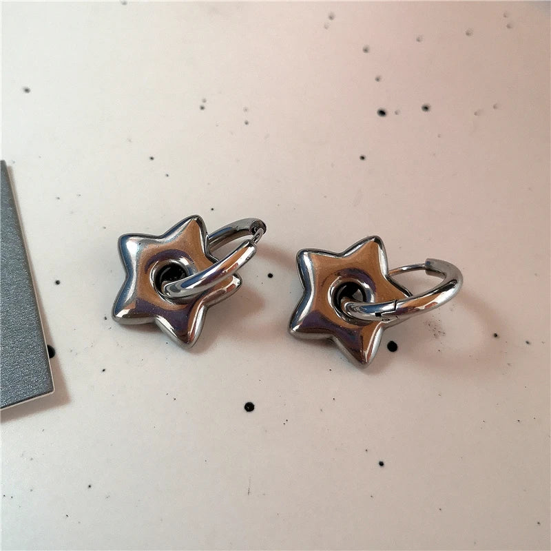 Punk Dangle Edgy Earrings Unique Detachable Stainless Steel Chunky Star Heart Moon Hoop Earrings For Women Men Statement Jewelry