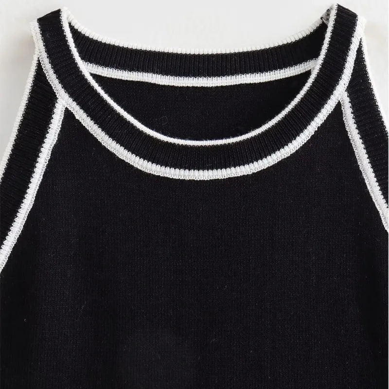 TRAF Tops for Women 2023 Crop Top Black Sexy Sleeveless Knitted Fabric Women's Vest Tank top Female youthful women's clothing