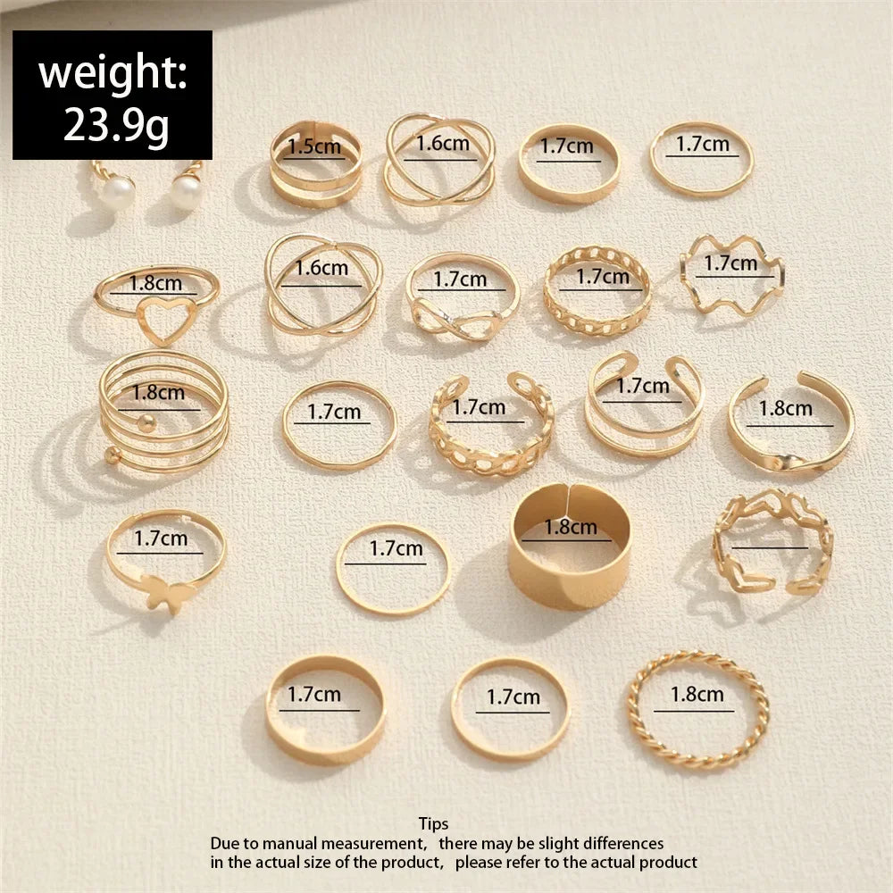 30Pcs Bohemian Geometric Knuckle Rings Set For Women Gold Silver Color Finger Ring Girls Fashion Party Jewelry Accessories