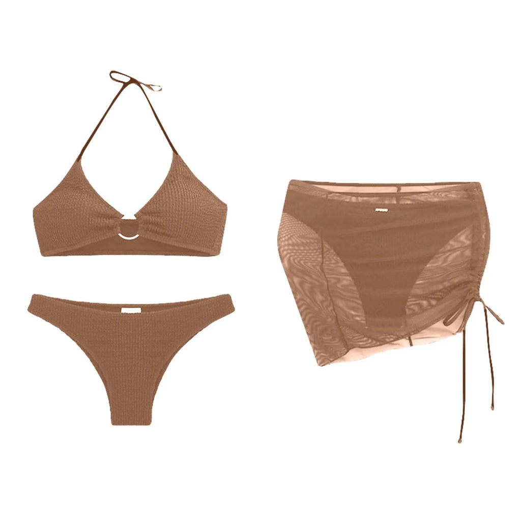 Women'S Summer Beach Swimwear Bikini Cover Up Four Piece Sexy Mesh Cover Up Three Pointed Bikini Swimsuit Fashion Beachwear