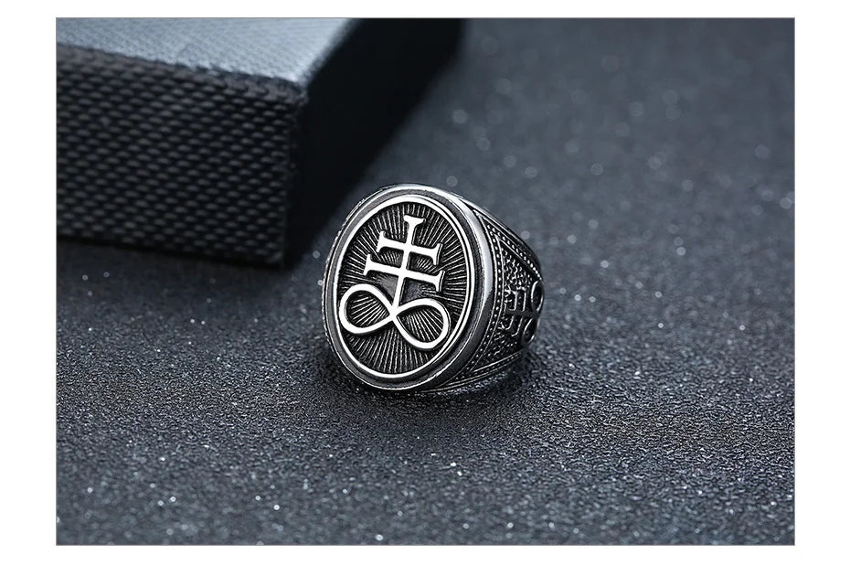Vnox Sigil of Lucifer Devil Seal of Satan Stamp Ring for Men Casting Stainless Steel Punk Signet Ring Band