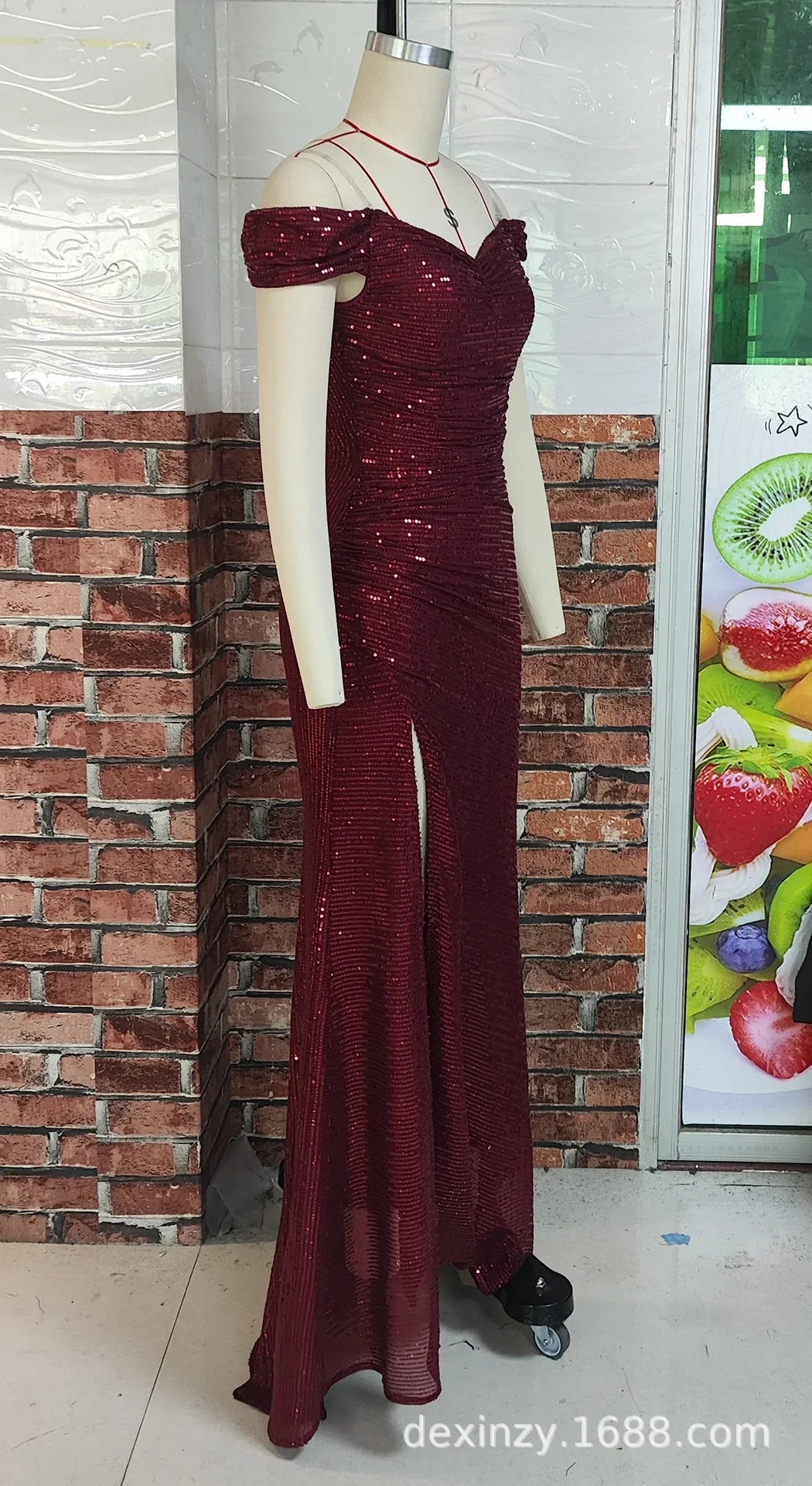 Sexy Side Slit Ballgown Shiny Sequins Women's Dress Independent Station Polyester Borderless Flashing Lightweight Fashion