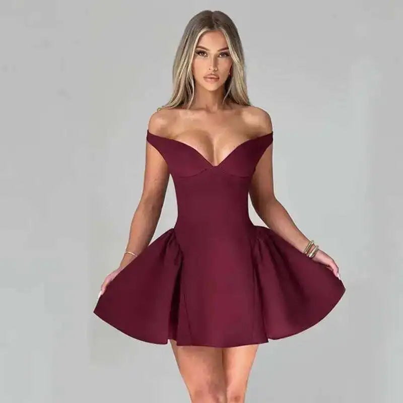 Avrilyaan Deep V Off Shoulder Backless Sexy A-line Dress Women Elegant Party Dress Slash Neck Bodycon Mini Summer Dress Vestidos