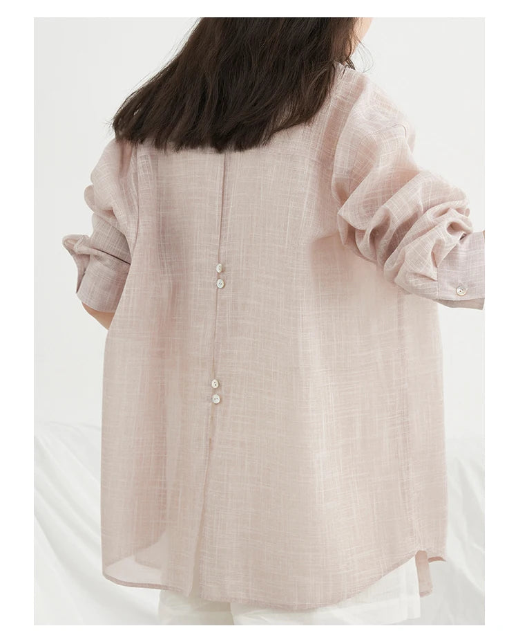 CHIC VEN New Women Shirt Retro Loose Casual Single Breasted Long Sleeve Back Slit Thin Transparent Female Blouses Summer 2025