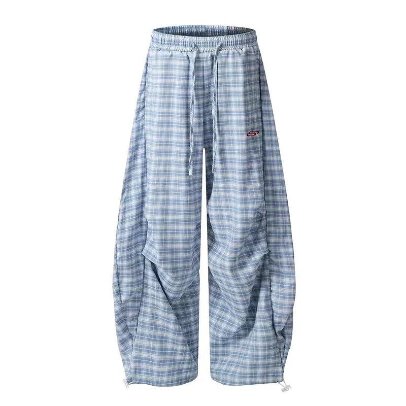 Zoki Streetwear Y2K Plaid Pants Women Vintage American High Waist Scimitar Pants Harajuku Oversize Loose Bf Casual Trousers New