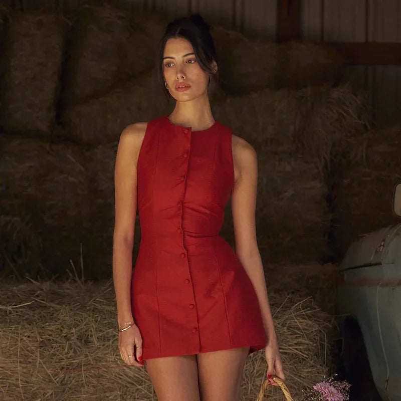 Yj24078 Cross-border Spring 2024 New Slims Smooths Your Silhouette Sleeveless Mini Dress European American Style Elegant Vest