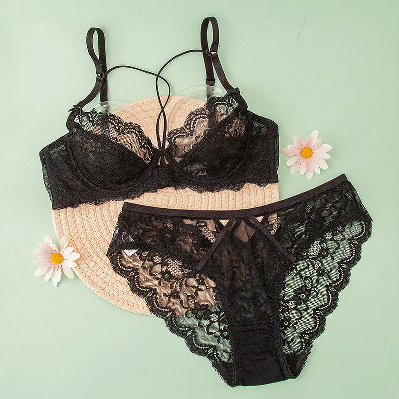 Logirlve Top Ultra-thin Underwear Set Push-up Bra And Panty Sets Hollow Brassiere Gather Sexy Bra Transparent Lace Lingerie Set