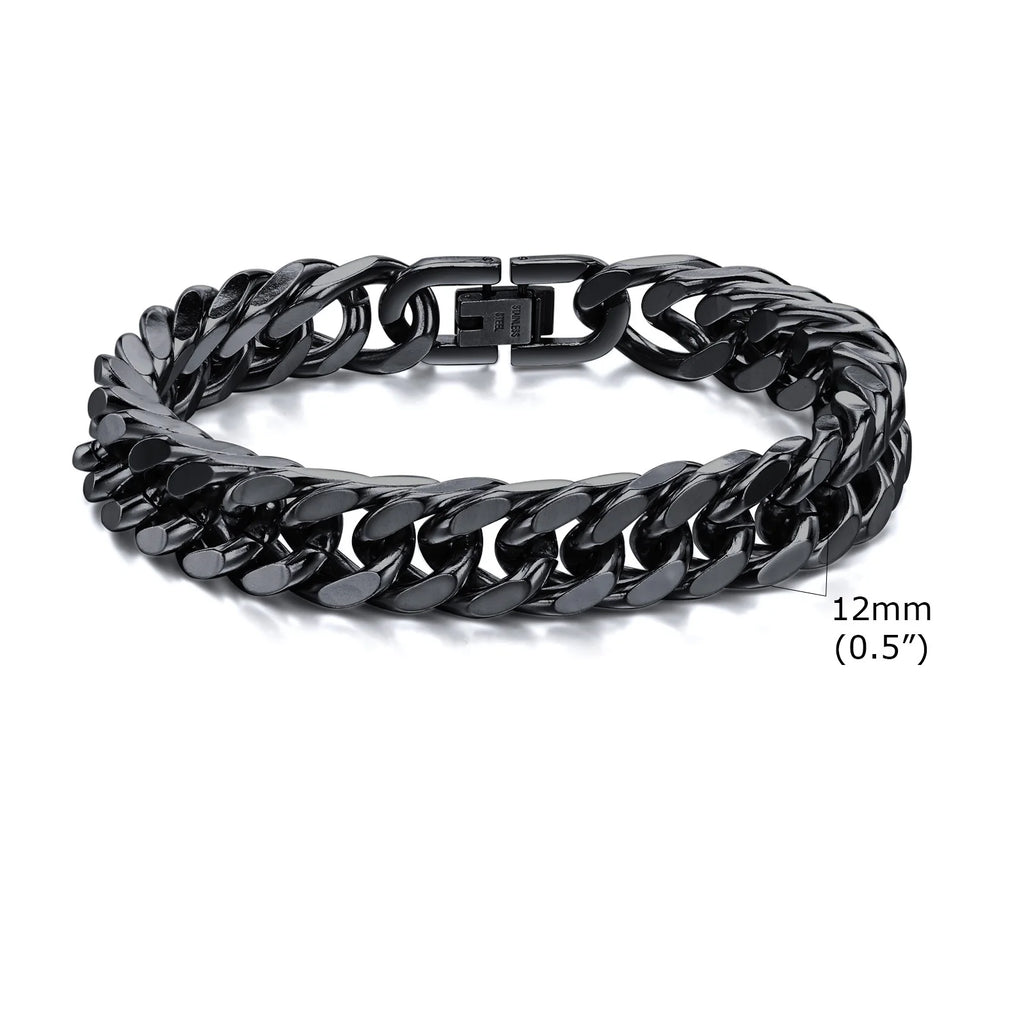 Stylish Double Curb Chain Bracelets for Men Boys,8/10/12/15mm Stainless Steel Miami Link Wristband,Punk Jewelry Gifts