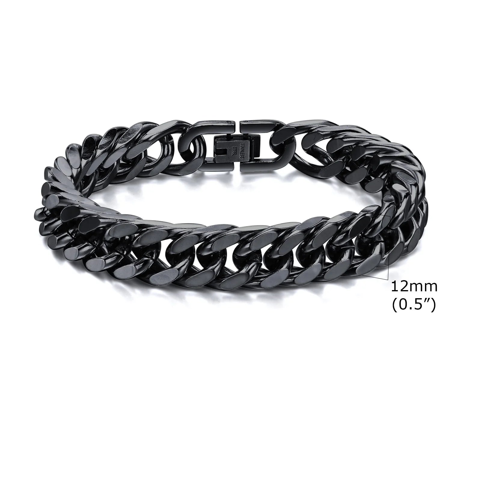 Stylish Double Curb Chain Bracelets for Men Boys,8/10/12/15mm Stainless Steel Miami Link Wristband,Punk Jewelry Gifts
