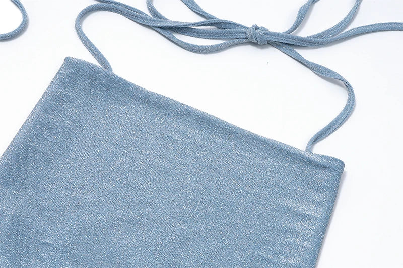 Xeemilo Y2K Shinny Backless Tank Top Sexy Deep V-neck Bandage Halter Crop Tops Aesthetic Irregular Shape Skinny Slim Women Camis