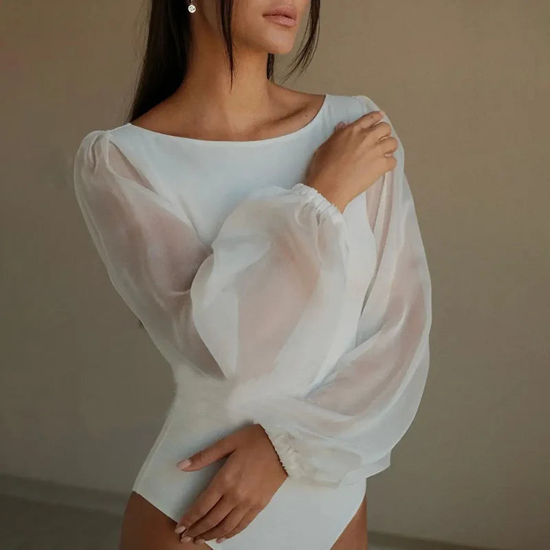 BornToGirl Sexy Bodysuit Women Black White Khaki Bodycon Long Sleeve One Pieces Mesh Bodysuits Jumpsuit Tops Body Suit Y2K