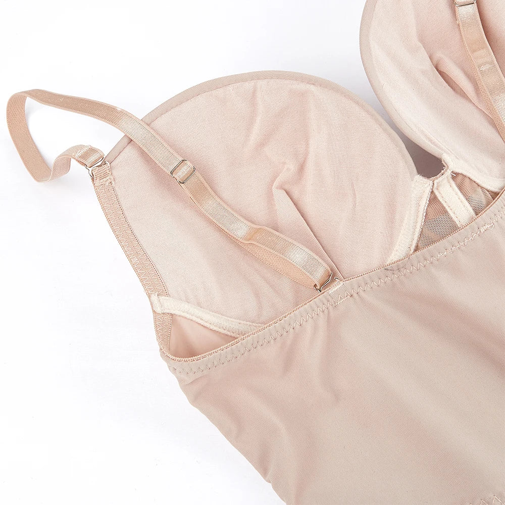 Women's Body Shaper Compression Bodysuit One Piece Backless Shapewear With Bra Corset Slimming Underwear Black Beige