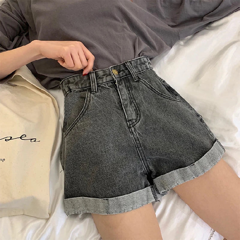 Slimming High Waist A-Line Denim orts Women's Bla Autumn Winter Korean Sle Summer Trendy Hot Pants Casual Outerwear