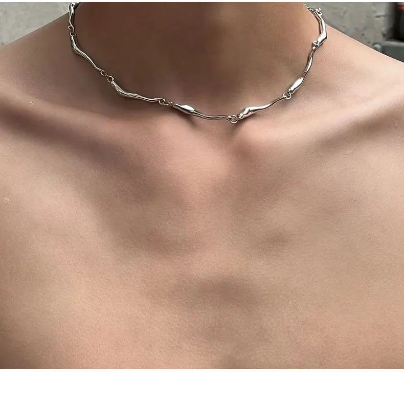 New Irregular Wave Shape Chain Men Necklace Advanced Sense Stainless Steel Figaro Cuban Chain Necklace For Men Women Jewelry
﻿