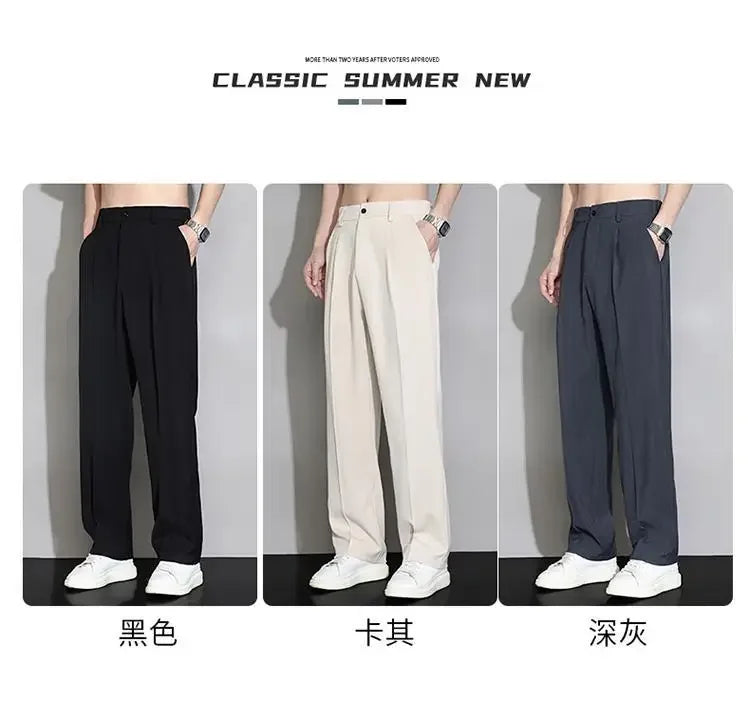 Summer Solid Color Fashion Straight Pants New Man High Street Casual Zipper Pockets Button Loose Korean Style All-match Trousers