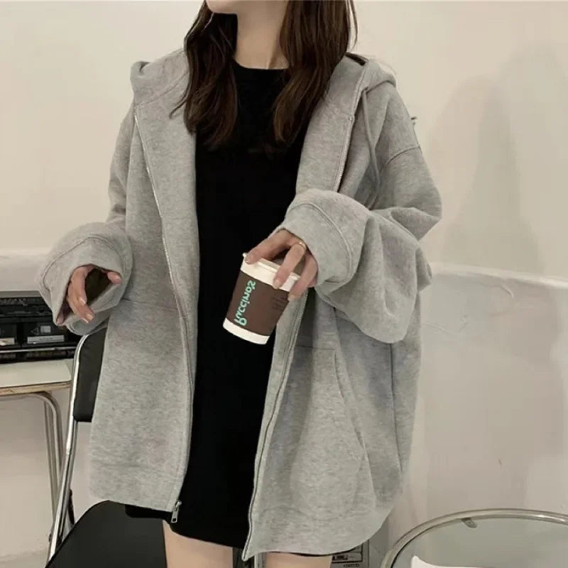 2023 Women's Spring Autumn Oversized Loose-fit Hooded Sweatshirt Jacket Idle Style Printing Outerwear