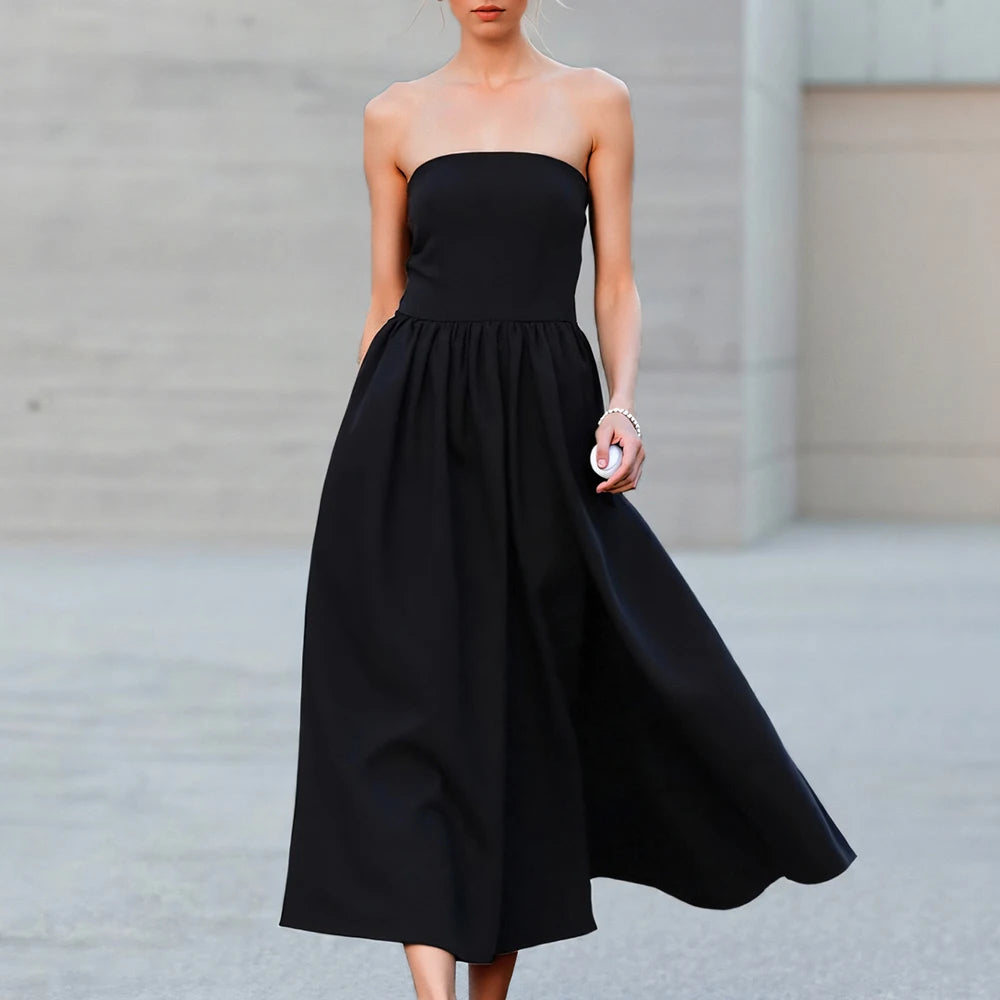 Mia Muse Dresses All Season Fashion Korean Plain Bubble Sleeve Off Shoulder Boat Neck Midi A-Line Anniversary Milkmaid Dresses