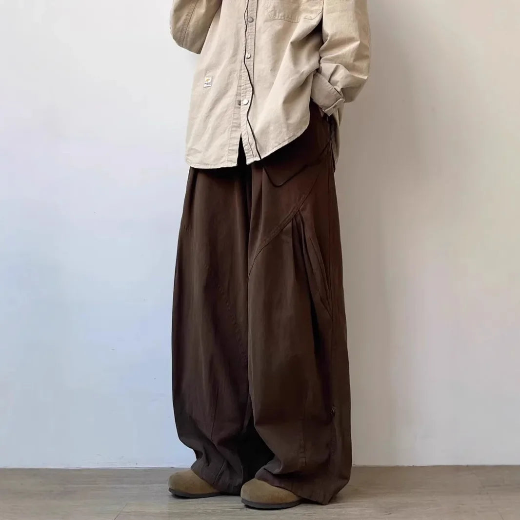 Japanese Style Functional Paratrooper Casual Pants Men Women's Preppy Vintage Versatile Loose Fit Straight Leg Bell Bottoms Work