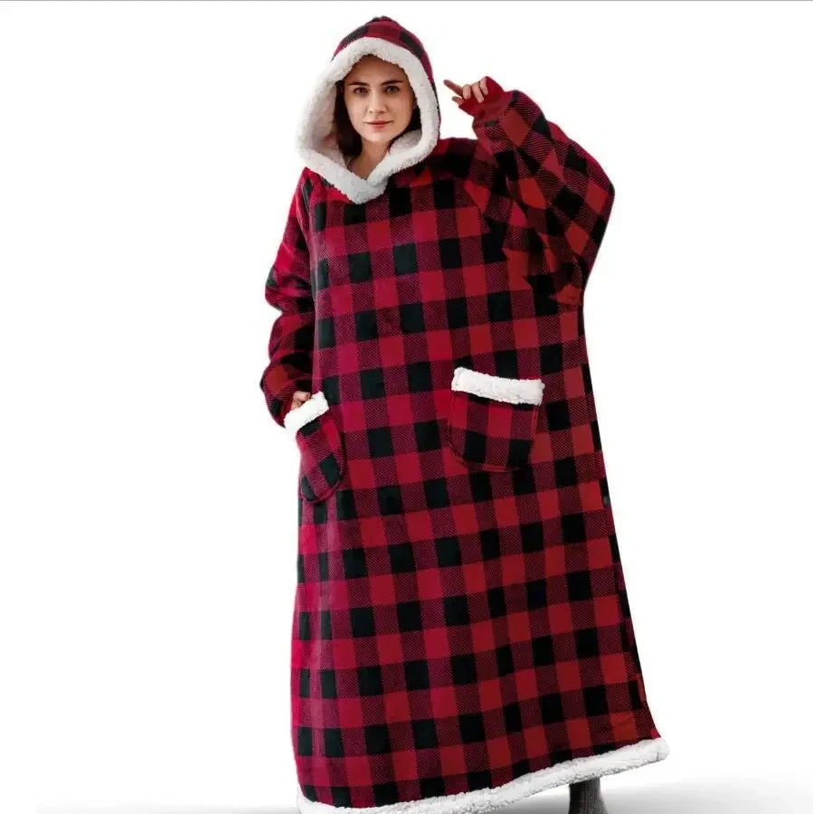 2024 Winter Super Long Flannel Blanket Winter Hoodies Sweatshirt Women Men Pullover Fleece Giant TV Oversized Blanket
