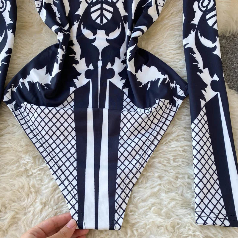 Women Bodysuit 2024 New Spring Fashion Diamonds Long Sleeve T-shirt Casual Streetwear Floral Print Sexy Skinny Bodycon Tops