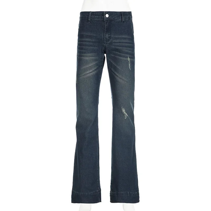 American Retro Low Waist Bell Bottom Jeans Women Summer Fashionable Versatile Casual Long Pants Washed Effect Classic Style