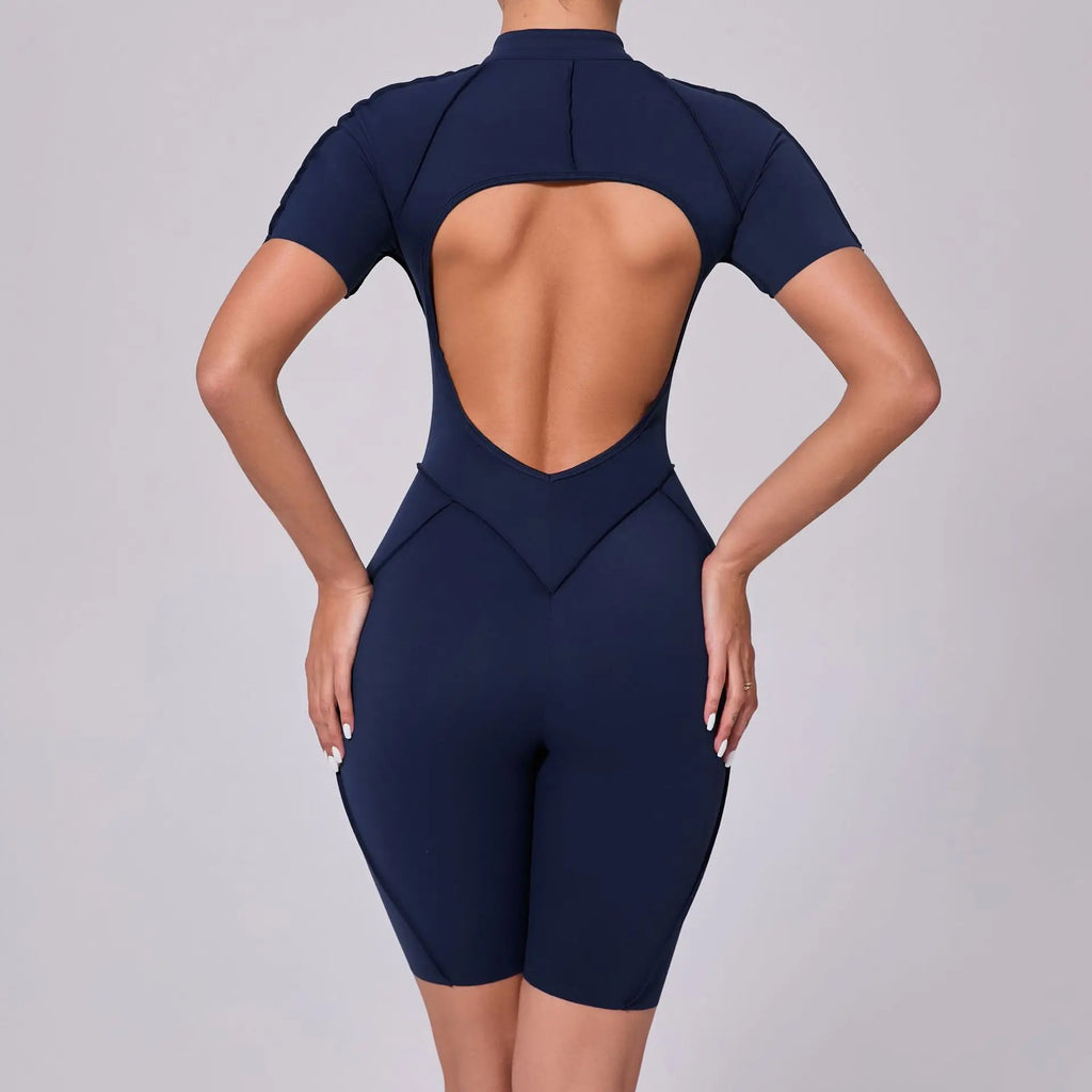 Women's Sports Jumpsuit Zipper Yoga Set Fitness Combination Lift Buttocks Bare Back Gym Sexy Sports Jumpsuit Gym Romper