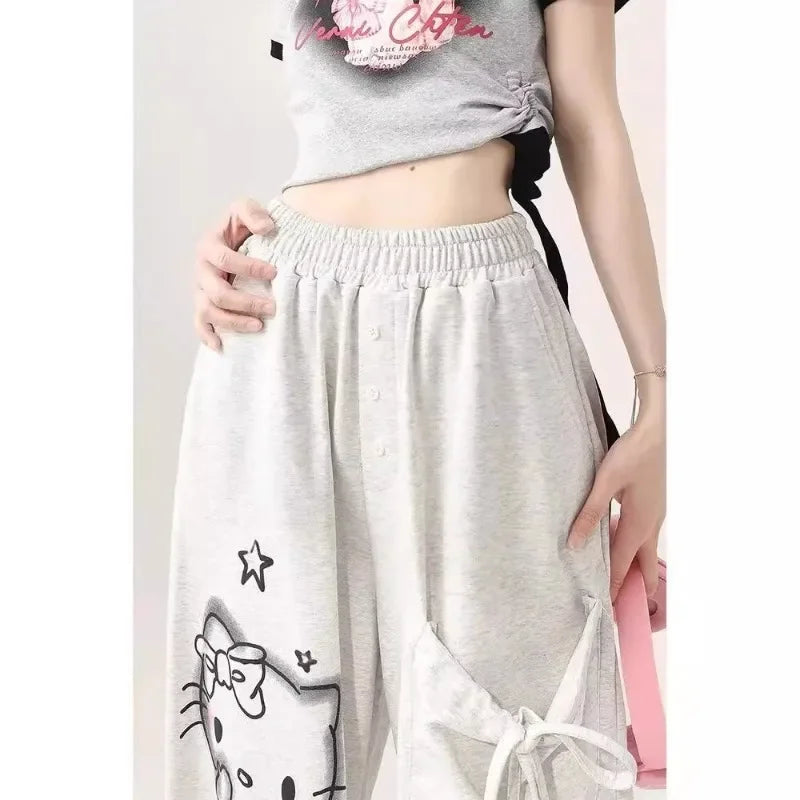 Big Pockets Hello Kitty Y2k Baggy Pants Kawaii sanrio Graffiti Wide Leg Trousers Oversize Sports Streetwear Sweatpants For Women