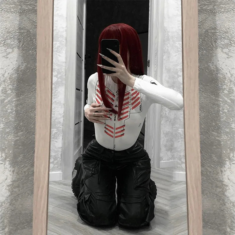 Letters Printing Sexy Bodysuit Lingerie Hot Tops For Women Y2k Clothes Long Sleeve Body Feminino One-pieces Festival Outfits