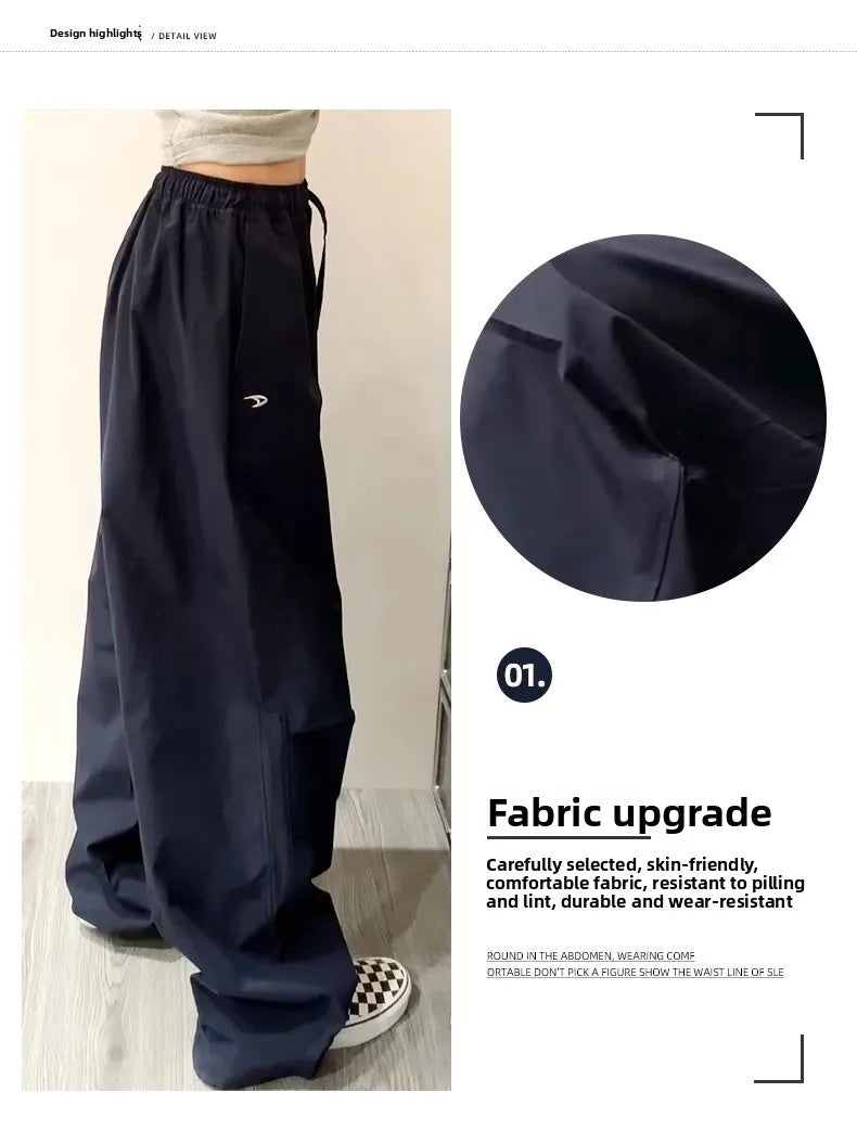 High Waist Wide Leg Pants Women's Retro American High Street Paratrooper Trousers Spring Summer New Loose Drapey Cargo Pants