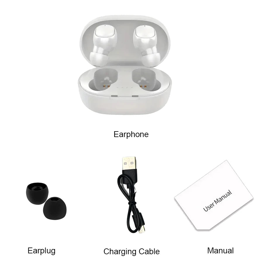 TWS A6S Wireless Bluetooth Headset Earbuds Noice Cancelling Earphone Bluetooth Headphones with Mic for Huawei Xiaomi Redmi