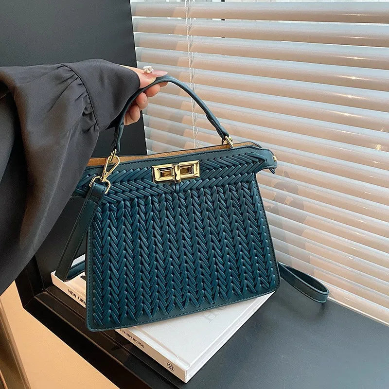 2025 Elegant Kelly Bag - French Woven Leather Tote, Celebrity Style Shoulder/Crossbody Purse with Spacious Design