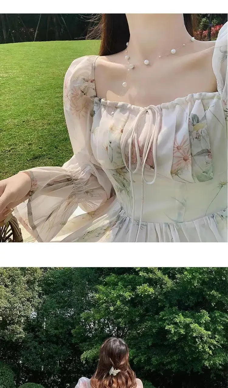 2024 Spring Summer New Chiffon Fragrant Long Sleeve Dress Women's Sweet French Style Gentle Style Long Dress