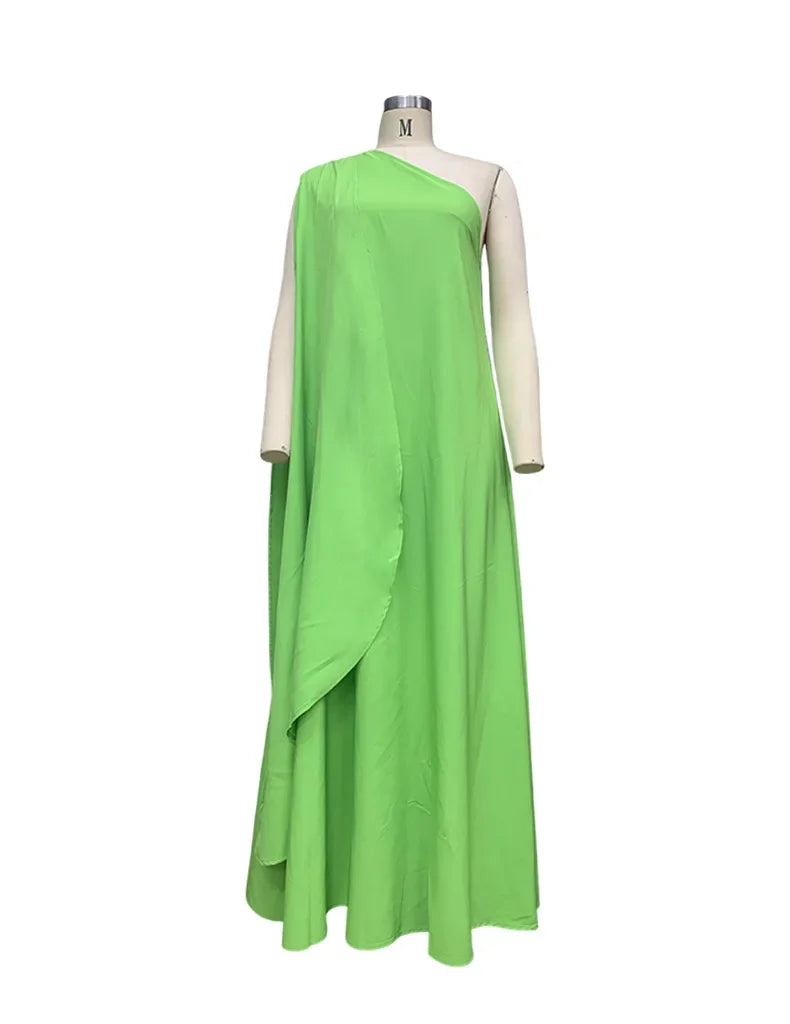 2024 Spring New Women's Fashion One Shoulder Solid Color Sleeveless Banquet Gown Long Dress Vestidos De Mujer