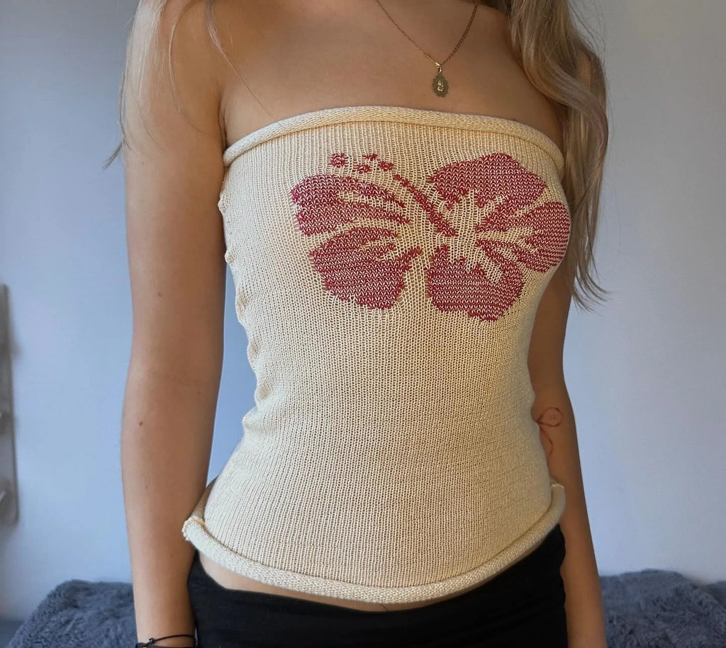 Sexy Hot Girl Tank Top Women Clothes Street Fashion Vintage Sleeveless Print Y2k Tops Knitted Tube Top Womens Tops