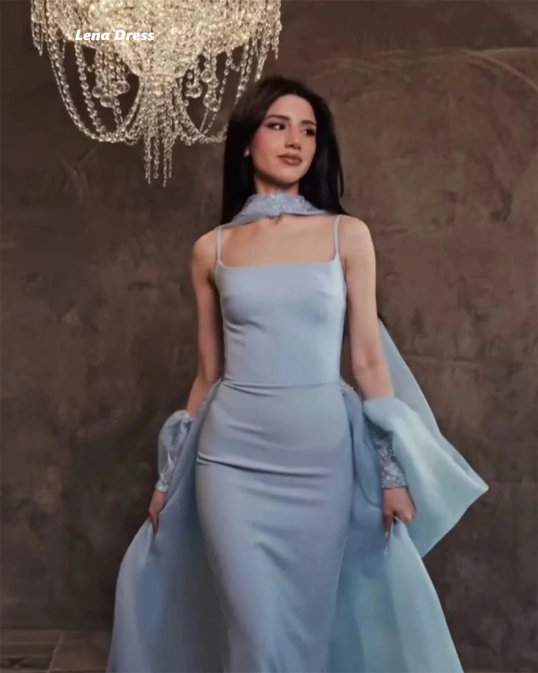 Lena Sky Blue Prom Dresses 2025 Luxury Women's Elegant Party Dress Woman 2025 Chiffon Custom Made Shawl Ball Gown Dress Evening