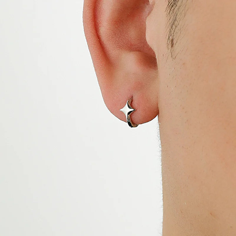 1Pcs Gothic Silver Color Star Hoops Earrings For Women Men Teens Luxury New Fashion Trendy Party Jewelry Aesthetic Accessories