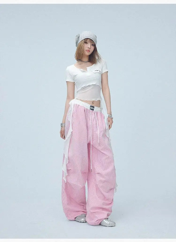 Pink Camo Cargo Pants with Stripes High Waist Streetwear for Women Hip Hop Jogger Pants Trendy Activewear cargo pants women