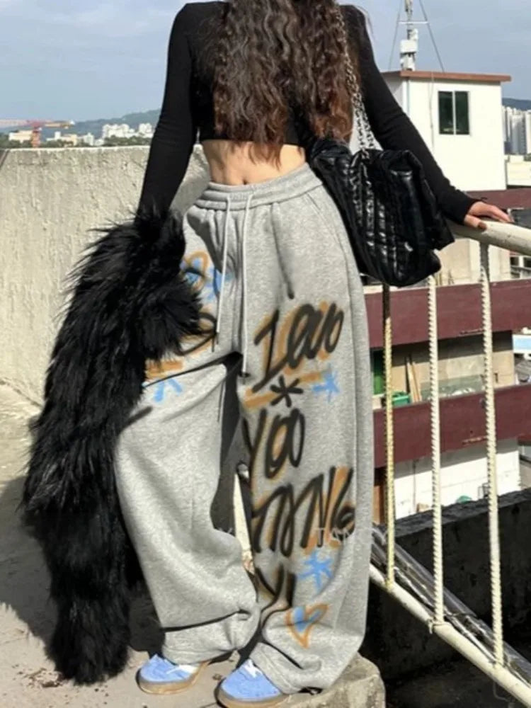 HOUZHOU Y2k Vintage Baggy Sweatpants Oversize Woman Korean Style Harajuku Thick Pants Streetwear Hip Hop Trousers Winter Spring
