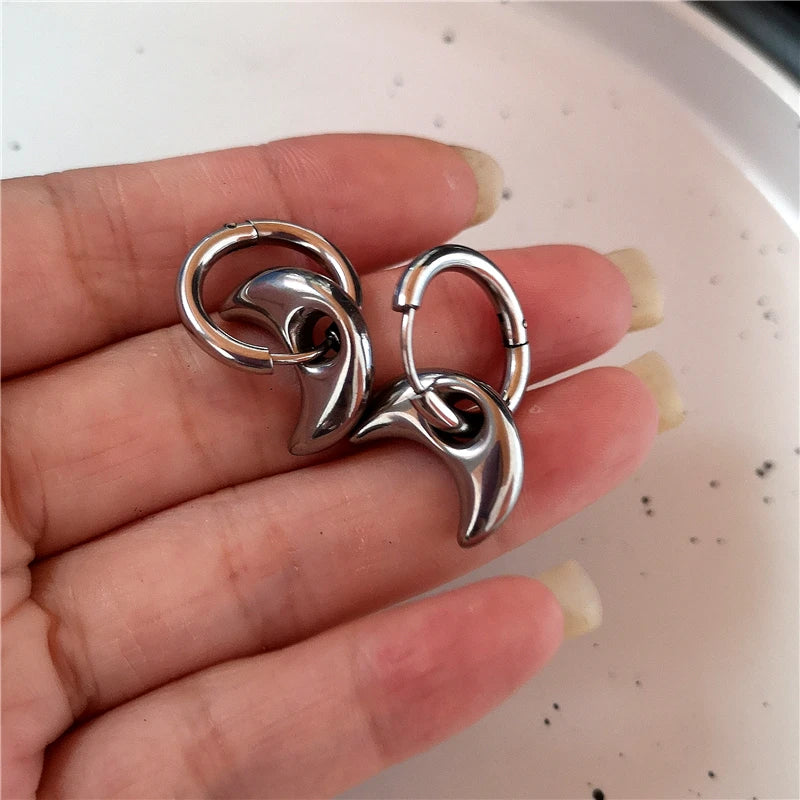 Punk Dangle Edgy Earrings Unique Detachable Stainless Steel Chunky Star Heart Moon Hoop Earrings For Women Men Statement Jewelry