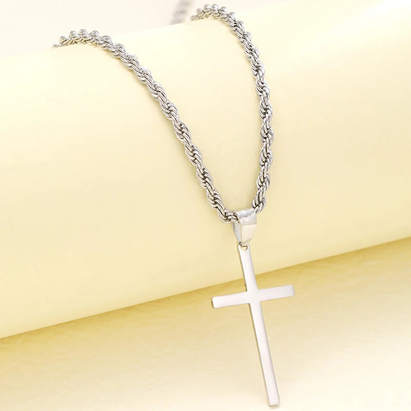 New Stainless Steel Cross Pendant Necklace for Men Women Minimalist Gold Color Jewelry Male Female Necklaces Chokers Gifts 2024