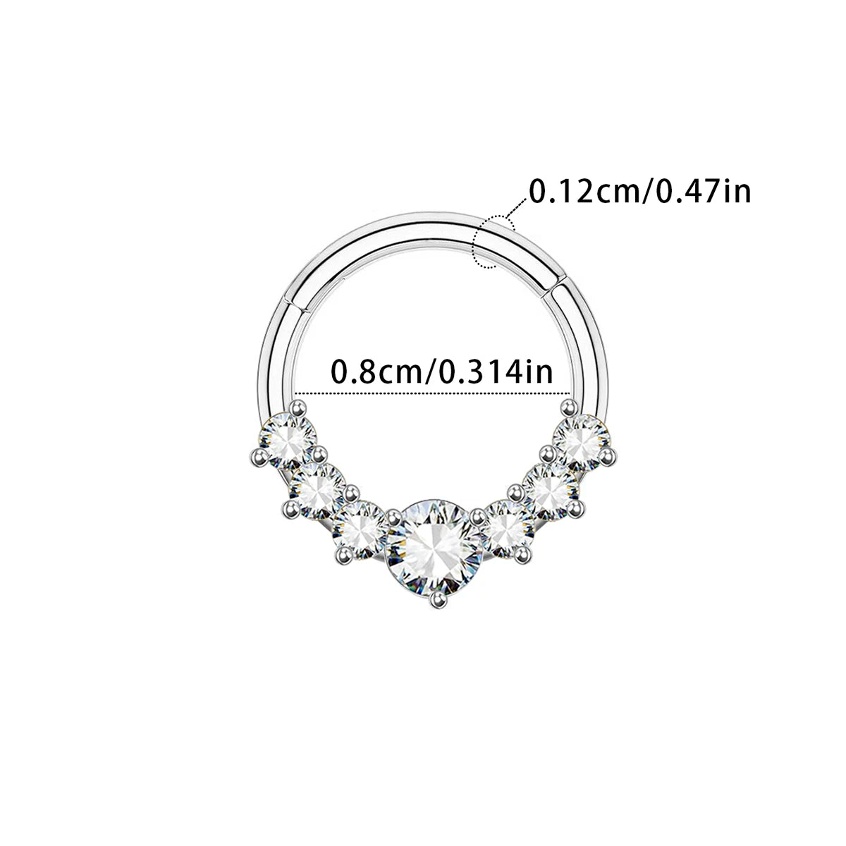 Zircon Hinged Segment Nose Ring Stainless Steel Nose Hoop Septum Clicker Piercing Lip Ear Cartilage Helix Body Piercing Jewelry