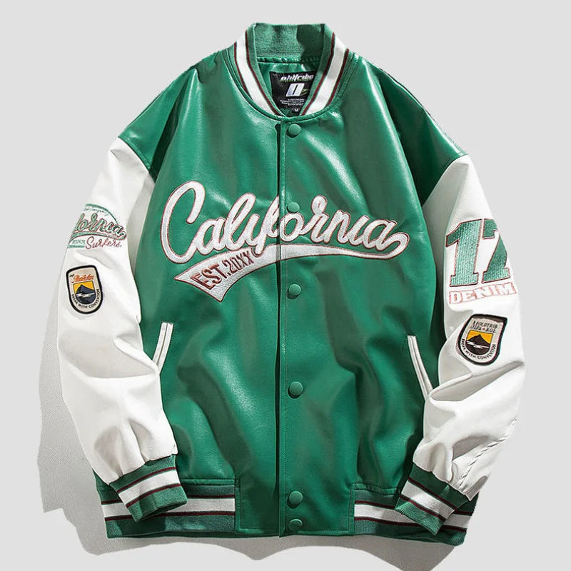 American retro letter embroidery leather Jacket Coat women's Y2K street hip-hop trend baseball suit couple casual leather jacket