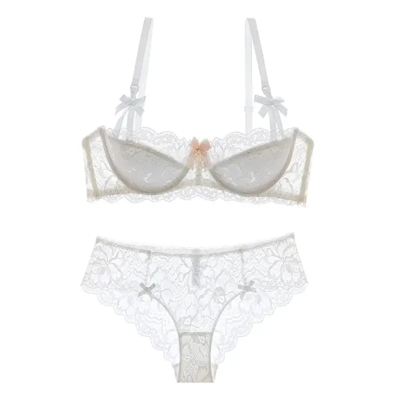 MOYISU Rabbit Ear AB Cup Pure Desire Girl Bra Set | Pull-up Bra with Bow | Breathable French lace Bra | Anti-slip Cup Date Night