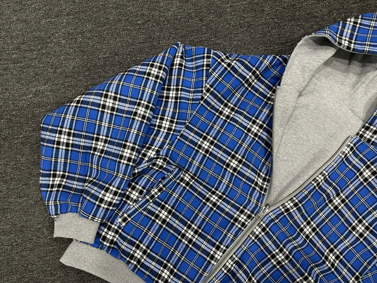 Casual Spring Oversized Reversible Hoodies for Men Street Clothes Hoodie with Plaid Lining Solid Color Sweatshirt Streetwear